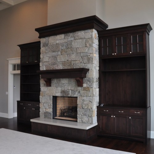 Fireplace surrounded by cabinets